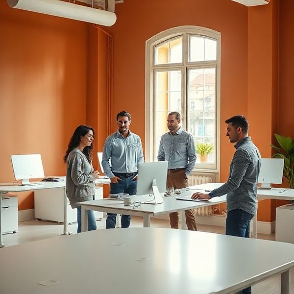Team di quattro ingegneri Studio Costa al lavoro in un open-plan office a Firenze
